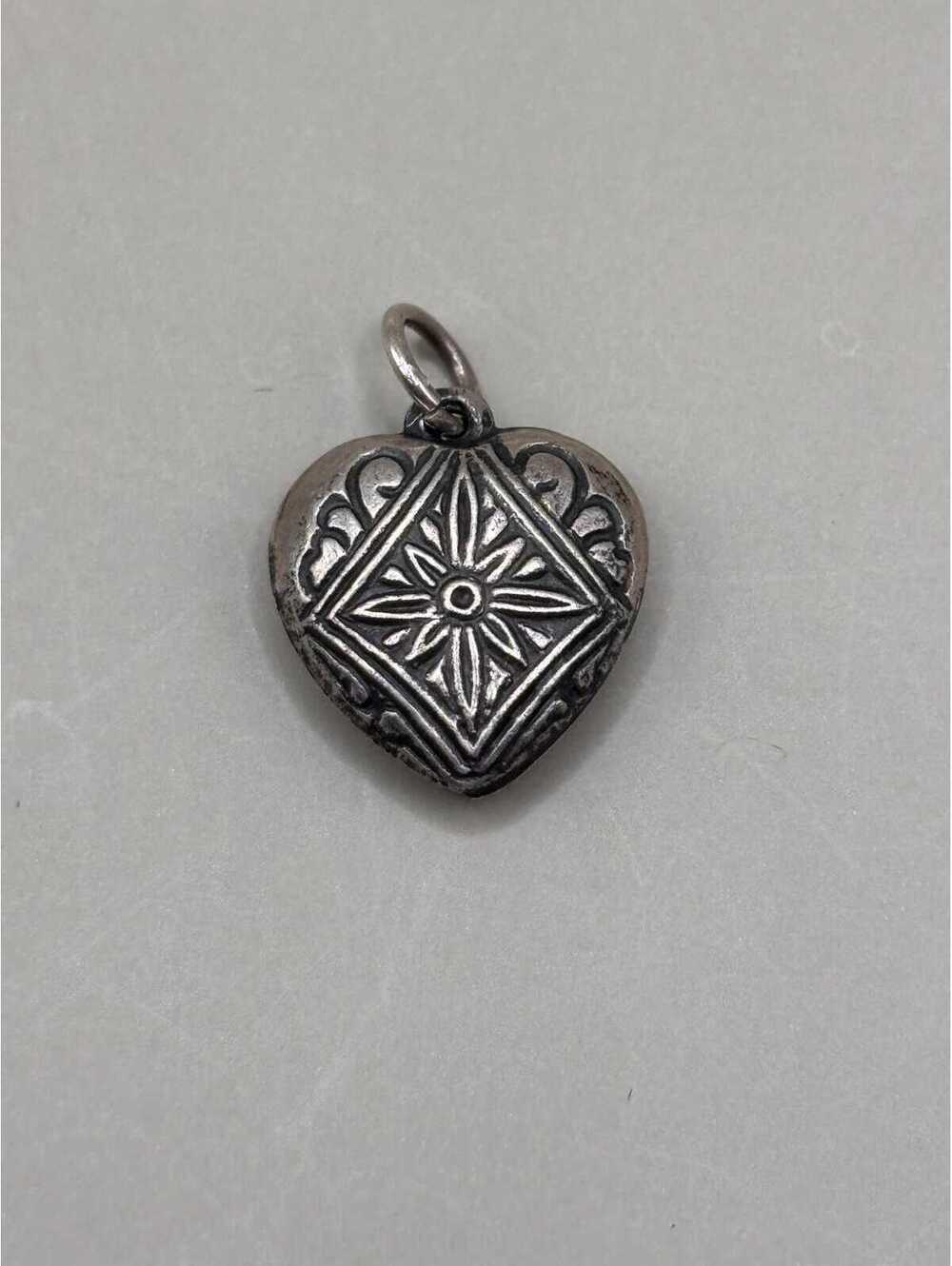 Vintage Sterling Silver Double-Sided Puffy Heart Charm Geometric Design #4